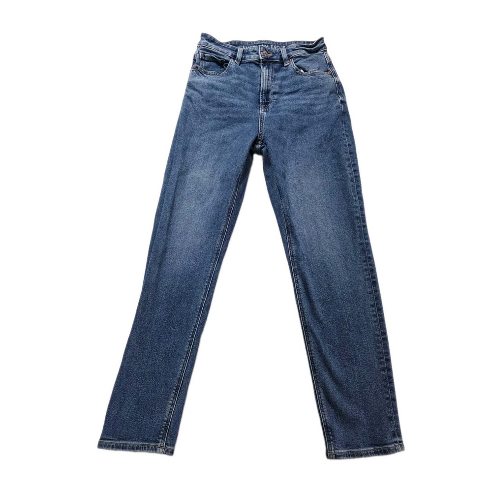 American Eagle Women's Jeans Medium Wash Size 4 Blue  Denim Mom Straight Stretch